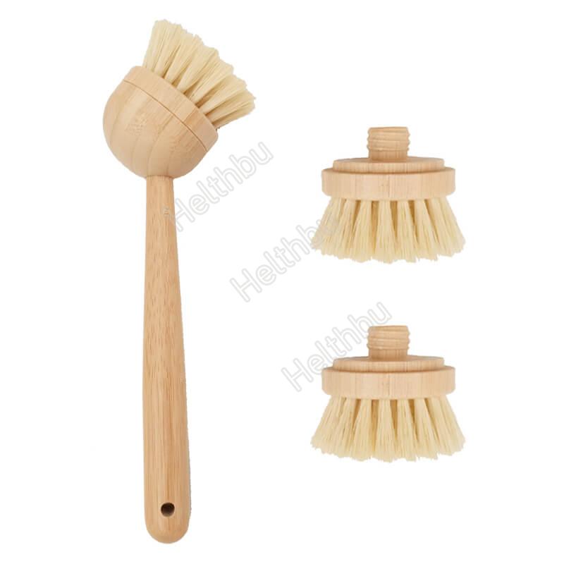 Dish & Pot Scrubber - Hand-held Bamboo Dish Brush with Replaceable Bristle  Head - What's Good